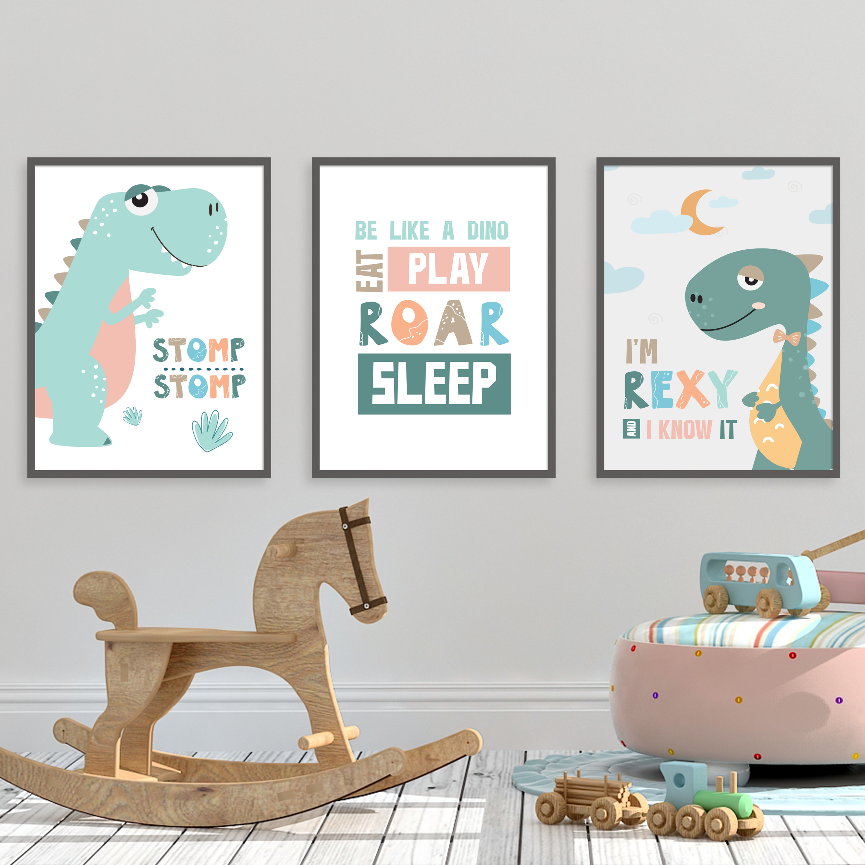 dinosaur print green a4 glossy poster nursery picture,UNFRAMED 