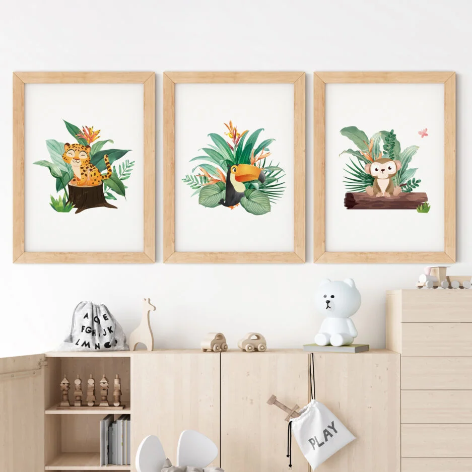 Set of 3 Rainforest Animals Wall Art