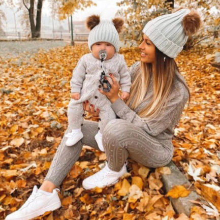 Matching Pom Pom Hat for Mom and Baby